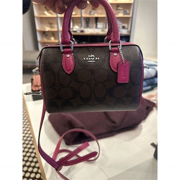 COACH CH469 Mini Rowan Crossbody In Signature Canvas BROWN BRIGHT VIOLET, NWT - Picture 3 of 4